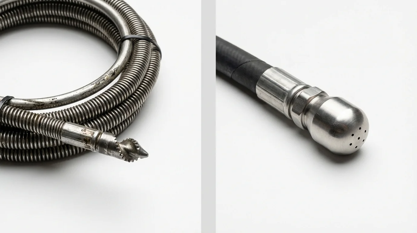 Drain snake cable and hydro jetting nozzle used for drain cleaning in Crescent, OK