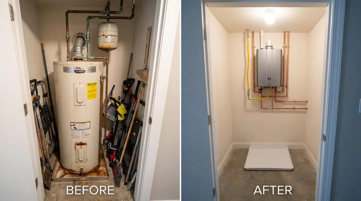 Tank water heater versus wall-mounted tankless unit comparison for Crescent, OK homeowners